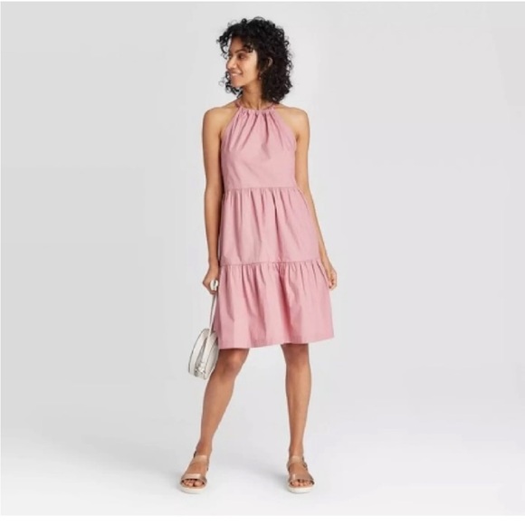 a new day Dresses & Skirts - a new day Tiered Pink Halter Dress in Pink sz. Small; 100% cotton